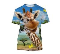 MERVOS Funny Giraffe Pattern T-shirt 3D Printed Summer Boys' and Girls' Casual Crew Neck Top