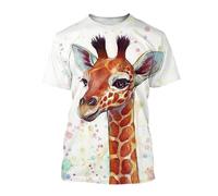 MERVOS Funny Giraffe Pattern T-shirt 3D Printing Summer Boys Girls Casual Crew Neck Top
