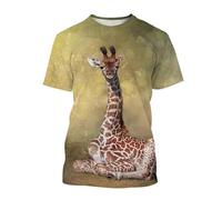 MERVOS Funny Giraffe Pattern T-shirt 3D Printing Summer Boys Girls Casual Crew Neck Top
