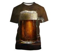 MERVOS Summer Selling Creative Beer Pattern 3D Printing Fun T-shirt Boys and girls casual round neck short sleeve