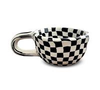 MerwDeeyt 170ml Checkered Coffee Mugs Black Coffee Mug Checkerboard Ceramic Mugs Retro Afternoon Tea Coffee Cup Set Novelty Plaid Cup for Office and Home
