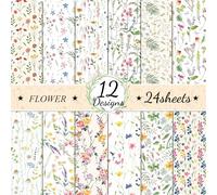 MerwDeeyt 24 Sheets Spring Floral Scrapbook Paper 12x12 Inch Double-Sided Decoupage Papers Patterned Card Decorative Paper for DIY Card Making Wrap Decoration