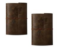 MerwDeeyt 2Pcs A5 Vintage Blank Notebook Leather Journal Notebook with 80 Sheets Blank Paper Refillable Notebooks Maple Leaf Binder Notebooks for Writing Diary