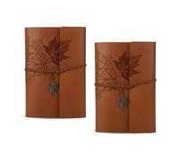 MerwDeeyt 2Pcs A5 Vintage Leather Notebook Brown Leather Journal Notebook with 80 Sheets Blank Paper Refillable Notebooks Maple Leaf Binder Notebooks for Writing Diary-15.7x23.5cm