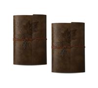 MerwDeeyt 2Pcs A5 Vintage Leather Notebook Coffee Leather Journal Notebook with 80 Sheets Blank Paper Refillable Notebooks Maple Leaf Binder Notebooks for Writing Diary-15.7x23.5cm