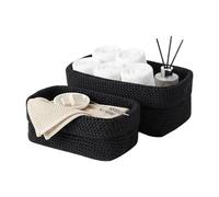 MerwDeeyt 2Pcs Black Rectangle Storage Basket Fabric Basket Bins Woven Storage Baskets Foldable Crochet Baskets Cotton Rope Organiser for Kitchen Bathroom Home Decor-2 Sizes