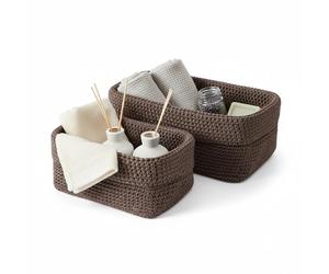 MerwDeeyt 2Pcs Brown Rectangle Storage Basket Fabric Basket Bins Woven Storage Baskets Foldable Crochet Baskets Cotton Rope Organiser for Kitchen Bathroom Home Decor-2 Sizes