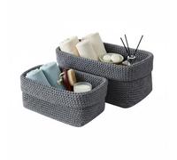 MerwDeeyt 2Pcs Grey Rectangle Storage Basket Fabric Basket Bins Woven Storage Baskets Foldable Crochet Baskets Cotton Rope Organiser for Kitchen Bathroom Home Decor-2 Sizes