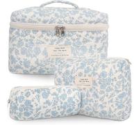 MerwDeeyt 3 Pcs Cotton Makeup Bags Blue Large Capacity Toiletries