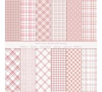 MerwDeeyt 36 Sheet Pink Plaid Scrapbook Paper 12x12 Inch 160gsm Double Side