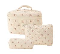 MerwDeeyt 3Pcs Makeup Bag Set Square Floral Makeup Bags Toiletry Bag Set Quilted Cosmetic Bags for Women Toiletries Accessories Brushes Stuffs
