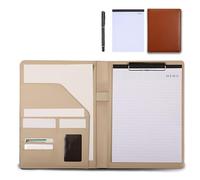 MerwDeeyt Brown Leather Document Case Clip Board with 25 Sheet A4 Paper and Pen Conference Portfolio Organiser A4 Clipboard Folder Portfolio Folder for Legal Pad Business Storage