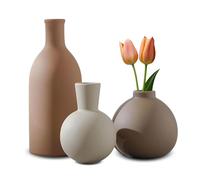 MerwDeeyt Ceramic Vase Set 3Pcs Round Matte Vases Ceramic Flower Vase Small Decorative Vases Modern Minimalist Desktop Ornaments for Dry Flowers Living Room Office Shelf Styling