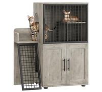 MERXENG Modern Cat Litter Box Enclosure Furniture with Platform, 41.9" Double Layer Hidden Cat House with Ladder, Indoor Washroom Villa Cabinet for Large Cats, Grey