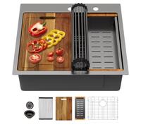 Meryiao 25 Inch Drop in Kitchen Sink, Top Mount Kitchen Sink Workstation