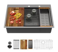 Meryiao 33 Inch Drop in Kitchen Sink, Top Mount Kitchen Sink Workstation