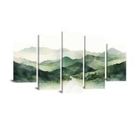 MERYLACT Mountains Wall Art 5 Piece Canvas, Black Landscape Abstract Mountain Nature Wall Decor - Scenery of the Pine Forest and Mountain Art Canvas - Mountain Wall Art - 75x150cm Framed