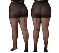 MERYLURE 2 Pairs Women's Plus Size Backseam 20D Sheer Tights, Control Top Pantyhose with Reinforced Toes, Black*2, 5X-Large-6X-Large