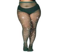 MERYLURE Plus Size Rhinestone Fishnet Stockings,Sparkly Tights for Women Glitter Party Pantyhose Concert Outfit Leggings