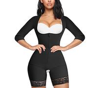 MERYOSZ Full Body Waist Trainer for Women Zipper Tummy Control Bodysuit Upper Arm Shaper Open Bust Slimmer Corset Shapewear, Black, Large