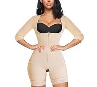 MERYOSZ Full Body Waist Trainer for Women Zipper Tummy Control Bodysuit Upper Arm Shaper Open Bust Slimmer Corset Shapewear, Beige, Medium
