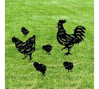 MERYSAN 6Pcs Chicken Yard Art Garden Metal Statue Decor, Lifelike Rooster Hen Animals Stakes Outdoor Decorations, Black Hollow Out Chickens Family Silhouette Sets for Farmhouse Pathway Lawn