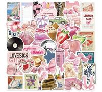 Merzio 100 Pcs Aesthetic Stickers, Waterproof Vinyl Cute Pink Girls Coquette Decals for Water Bottle Laptop Computer and Phone, Scrapbook Vintage Girlhood Sticker Book Supplies for Teens, Adults