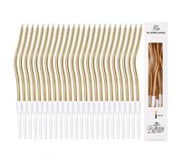 Merzio 24 Pcs Gold Spiral Birthday Cake Candles with Holders, Long Twisty Metallic Candles for Birthday Wedding Anniversary and Party Cake Decorations
