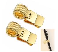 Merzio 2PCS Metal Pen Loop Holder Clips, Adjustable Spring Pencil Organizer for Notebook Clipboard Journal Planner and Diary, Portable Office and School Supplies (Gold Tone)