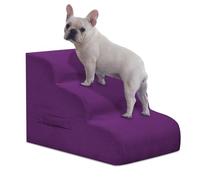 Mesa Lemon Dog Steps for Small Dogs, 3-Step Dog Ramp and Stairs for High Beds and Sofa, Non-Slip Pet Stairs Removable and Easy to Clean Cover, Purple