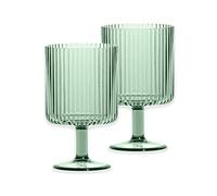 Mesa Sage Green Plastic/Acrylic 15oz Ribbed Drinking Goblet Set - for Camping & Picnics (2)