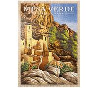 Mesa Verde National Park - Sunrise at Cliff Palace, Vintage Travel Poster - Premium 500 Piece Jigsaw Puzzle for Adults