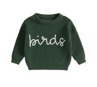 Mesalynch Baby Girl Boy Jumper Kid Toddler Infant Embroidered Birds Letter Sweater Knitted Sweatshirt Pullover Top Fall Winter Clothes (Green, 3-4 Years)
