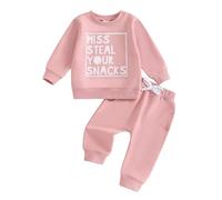 Mesalynch Baby Girl Fall Winter Outfit Toddler Infant Letter Print Sweatshirt Jumper Trouser Jogger Clothes Set Tracksuit (Pink, 6-12 Months)