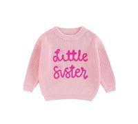 Mesalynch Big Sister Little Sister Matching Jumper Embroidered Letter Butterfly Knitted Sweater Long Sleeve Sweatshirt Pullover Top Fall Winter Outfit Clothes (Little Sister, 9-12 Months)