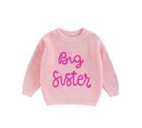 Mesalynch Big Sister Little Sister Matching Jumper Embroidered Letter Butterfly Knitted Sweater Long Sleeve Sweatshirt Pullover Top Fall Winter Outfit Clothes (Big Sister, 2-3 Years)