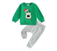 Mesalynch Toddler Baby Boy Girls Christmas Tracksuits 2PCS Set Long Sleeve Santa Claus Pines Gingerbread Man Print Pullover Sweatshirt Jumper Long Pants Baby Xmas Outfits Set (Green, 2-3 Years)