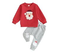 Mesalynch Toddler Baby Boy Girls Christmas Tracksuits 2PCS Set Long Sleeve Santa Claus Print Pullover Sweatshirt Jumper Long Pants Baby Xmas Outfits Set (Red, 12-18 Months)