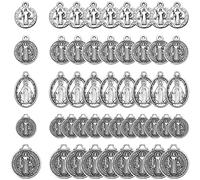MESARCH 100Pcs 5Styles Catholic Jesus SAN Benito Medalla Milagrosa de la Virgen Maria Charms Pendant for Men Women Diy Rosary Necklace Bracelet Jewelry Making Supplies, Zinc, No Gemstone