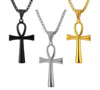 MESARCH 3Pcs Alloy Egyptian Coptic Ankh Necklace Cross Necklace Pendant for Men Women Religious Jewelry, Zinc, No Gemstone