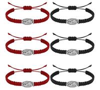 MESARCH 6 Pieces Religious Protection Bracelet Catholic Virgen De Guadalupe Bracelet San Benito Bracelet Jesus Cross Bracelet Handmade Adjustable for Women Men, L, Nylon, zinc alloy