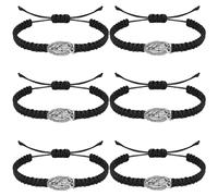 MESARCH 6 Pieces Religious Protection Bracelet Catholic Virgen De Guadalupe Bracelet San Benito Bracelet Jesus Cross Bracelet Handmade Adjustable for Women Men, L, Nylon, zinc alloy