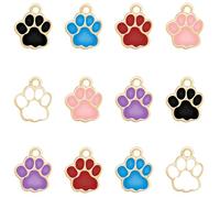 MESARCH 60Pcs 6 Colors Alloy Enamel Dog Paw Print Charm Cute Teddy Bear Puppy Cat Animal Footprint Pendant Beads for Diy Pet Collar Necklace Bracelet Jewelry Making, Zinc, No Gemstone