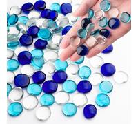 Meschett 0.44KG Mixed Blue Glass Marbles,Transparent and Smooth Flat Glass Beads for Vases,Mosaic Gem Pebbles for Aquarium Decor,Floral Arrangements,Mancala Stones,Vase Filler and Crafts
