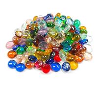 Meschett 2LB Mini Glass Gems,Mixed Colour Mancala Stones Flat Bottom Marble Beads for Home Decorative Art Craft Vase Filler(0.5"~0.7") Approx. 340PCS