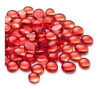 Meschett 50PCS Mini Glass Gems,Red Mancala Stones Flat Bottom Marble Beads for Home Decorative Art Craft Vase Filler(0.5"~0.7")