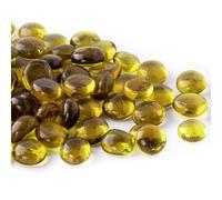 Meschett 50PCS Mini Glass Gems,Yellow Green Mancala Stones Flat Bottom Marble Beads for Home Decorative Art Craft Vase Filler(0.5"~0.7")
