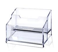 Meschett Clear Acrylic Business Card Holder, 2 Tier Premium, Fits 100 Cards
