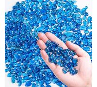 Meschett Colorful Glass Stones, 0.44 KG Fish Tank Gravel, Small Irregular Rainbow Aquarium Gravel for Aquarium Decorations and Turtle Tank, Sea Glass Beads Crystals for Fish Bowl, Vase Filler,Blue