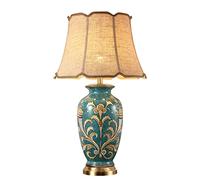 MESCXTY 28.3” Green Tall Table Lamp chinoiserie Ceramic Colored Flower and Bird Decoration Branch Bell Shade Decor Classic Traditional Bedside Desk Nightstand for Bedroom Living Room